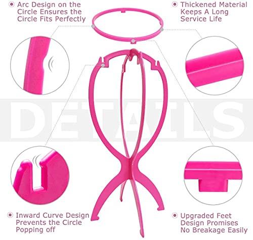 Dreamlover 14.2, Hot Pink: Dreamlover 3 Pack Short Wig Stands For Wigs, 14.2 Inches Portable Collapsible Wig Dryer, Durable Wig Holder, Travel Wig Stands (Hot Pink)