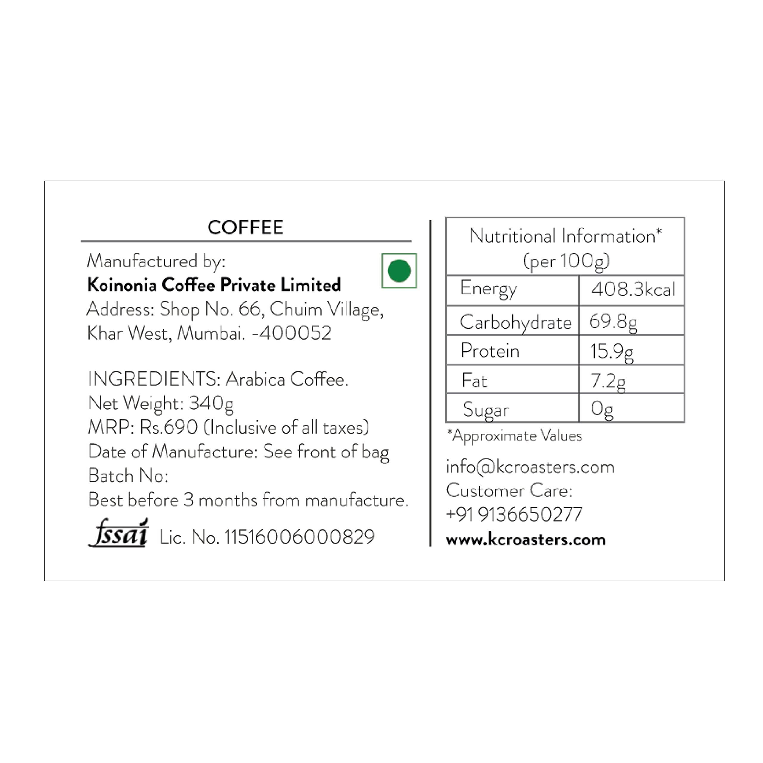 KCROASTERS KCROASTERS KOINONIA | Red Honey Coffee from Kelagur Estate, Chikmagalur 340 gm Medium Roast Arabica Coffee Beans - Roasted & Ground for Turkish|Packed in Biodegradable Bags