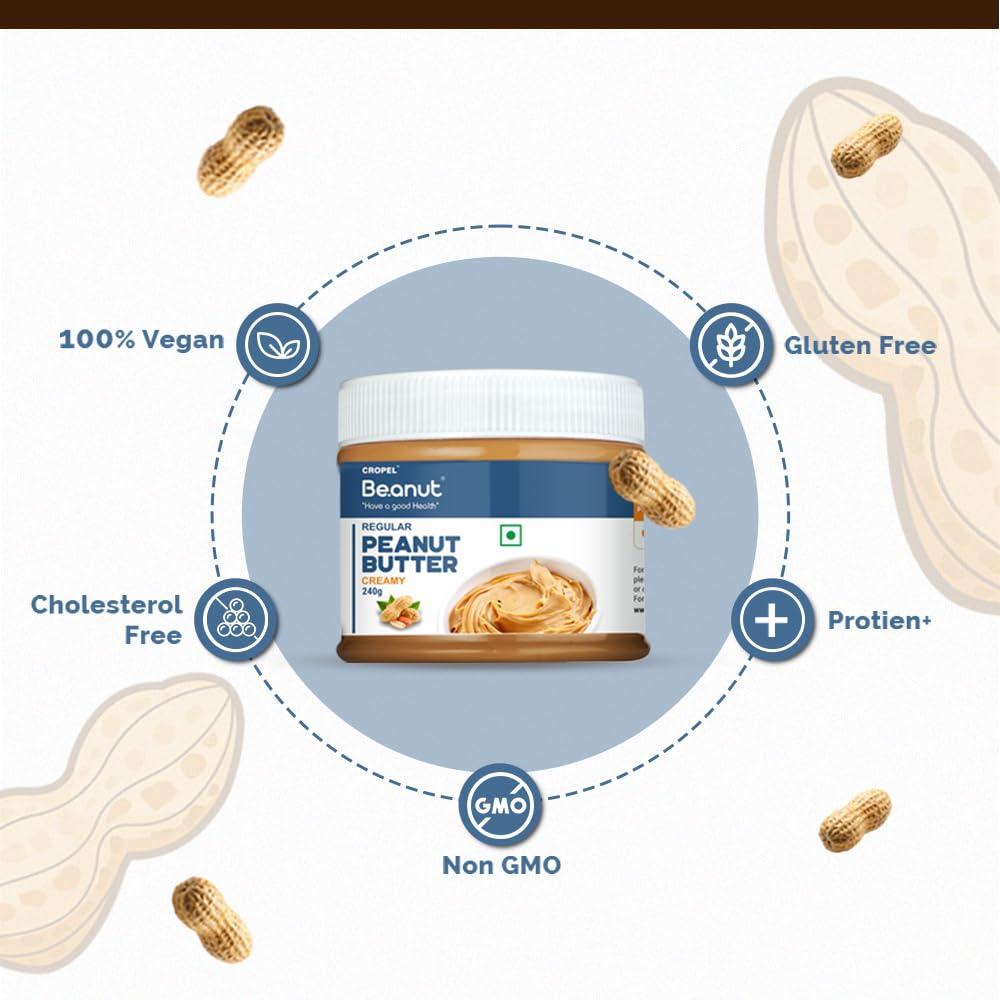 Beanut Beanut Peanut Butter Creamy From Real Roasted Pressed Protein, Non GMO, Gluten Free, Free Gym, Cholesterol & Vegan, Exercise Gym Daily Energetic - (240g, Pack of 1)