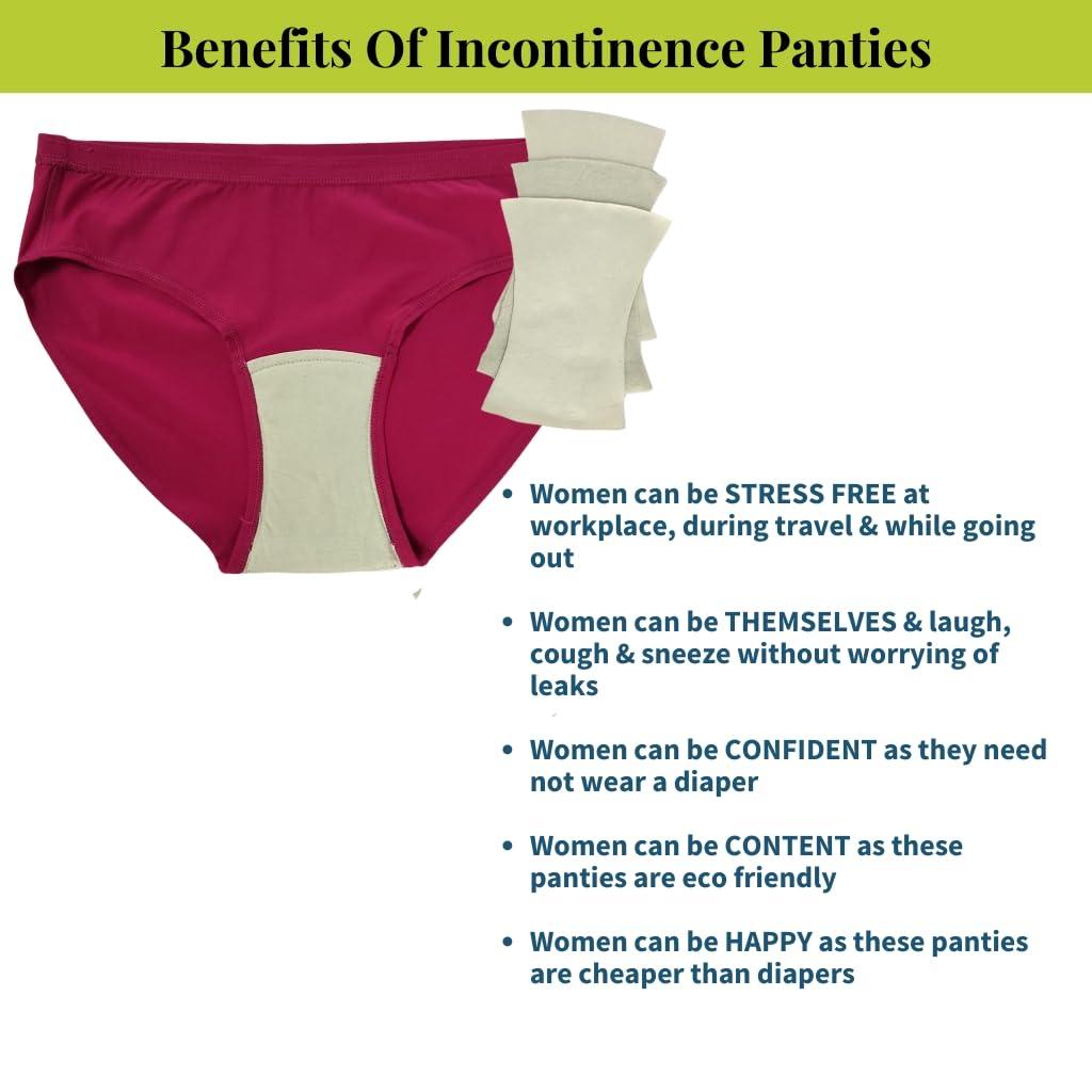 Pristine Life Pristine Life | Urine Leak Proof Panties For Women | Wash & Reusable | Absorbs Light Urine Leaks | Anti Bacterial, Hygienic & Leakproof | Comfy Cotton | Pack Of 1 | Magentra | M