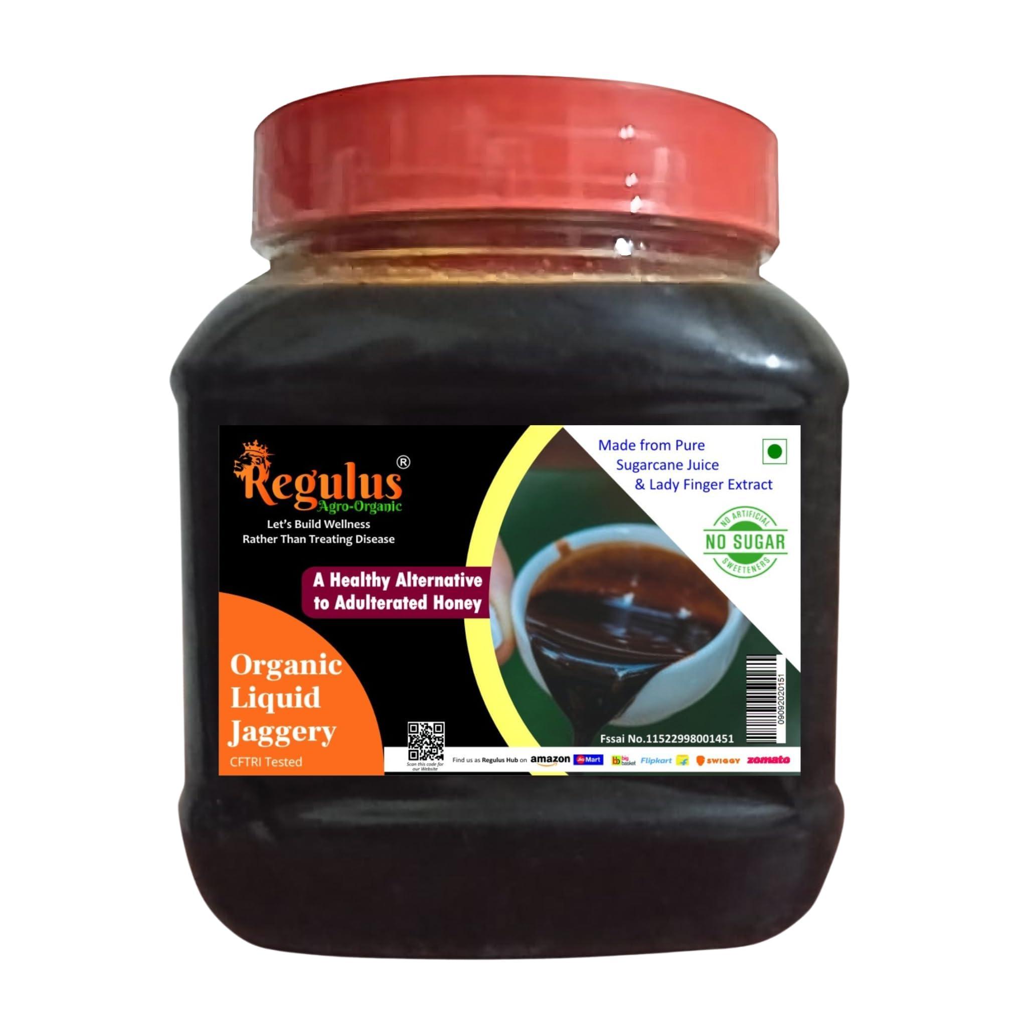 Regulus Regulus Agro Organic Liquid Jaggery - 1KG | Sugarcane Jaggery Syrup 100% Chemical Free | liquid jaggery kakvi - Pack of 1