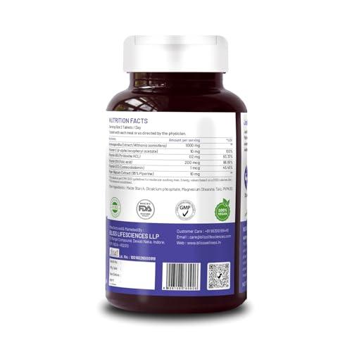 Bliss Welness Bliss Welness Pure Ashwagandha 1000mg + Multivitamins | Strength Vitality Stress Relief | General Wellness Rejuvenates Mind & Body Anti Anxiety Health Supplement - 60 Vegetarian Tablets