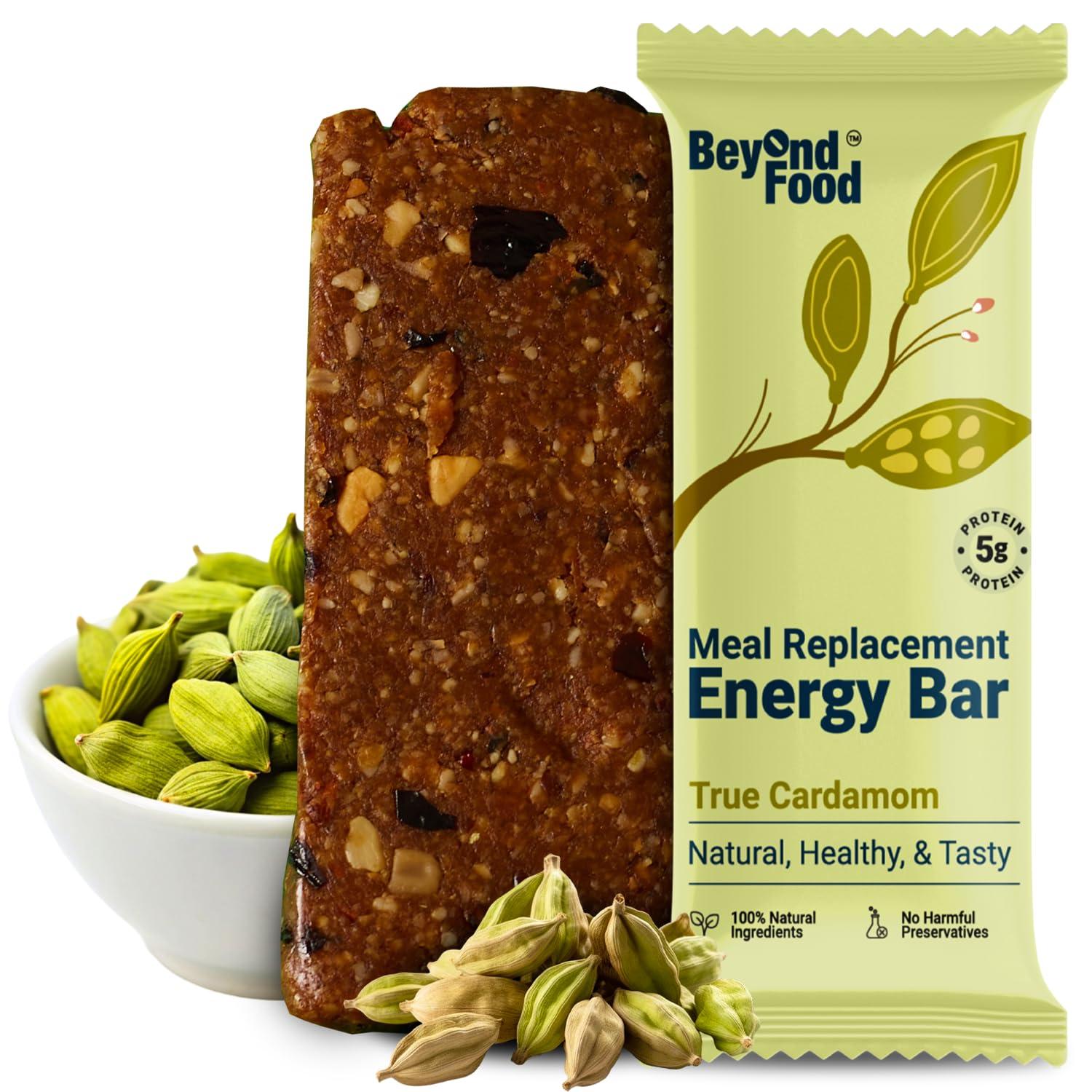 Beyond Food Beyond Food Meal Replacement Bars (Pack of 9, 220 Kcal Each) | 5g Rich Protein | No Added Sugar | Made with Dates, Nuts, Seeds & Dry Fruits | Healthy Snacks for Energy & Fitness | True Cardaman Box