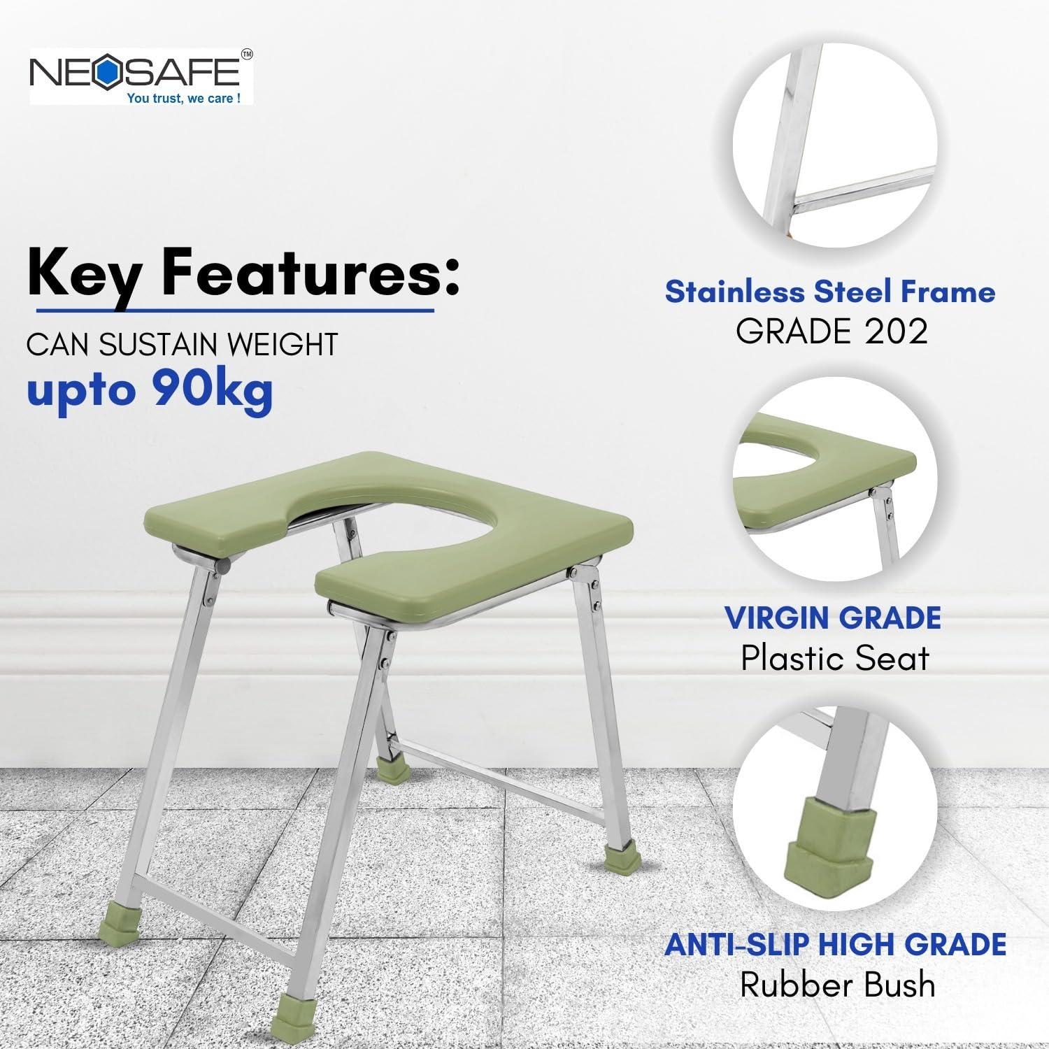 NavaFresh Basics Rewell Life Stainless Steel Folding Elderly Disabled Man and Pregnant Woman Shower and Bathing Room Mobile Commode Chair with Toilet Seat Comfortable Safe Toliet Stool Anti-Skid (Pista)