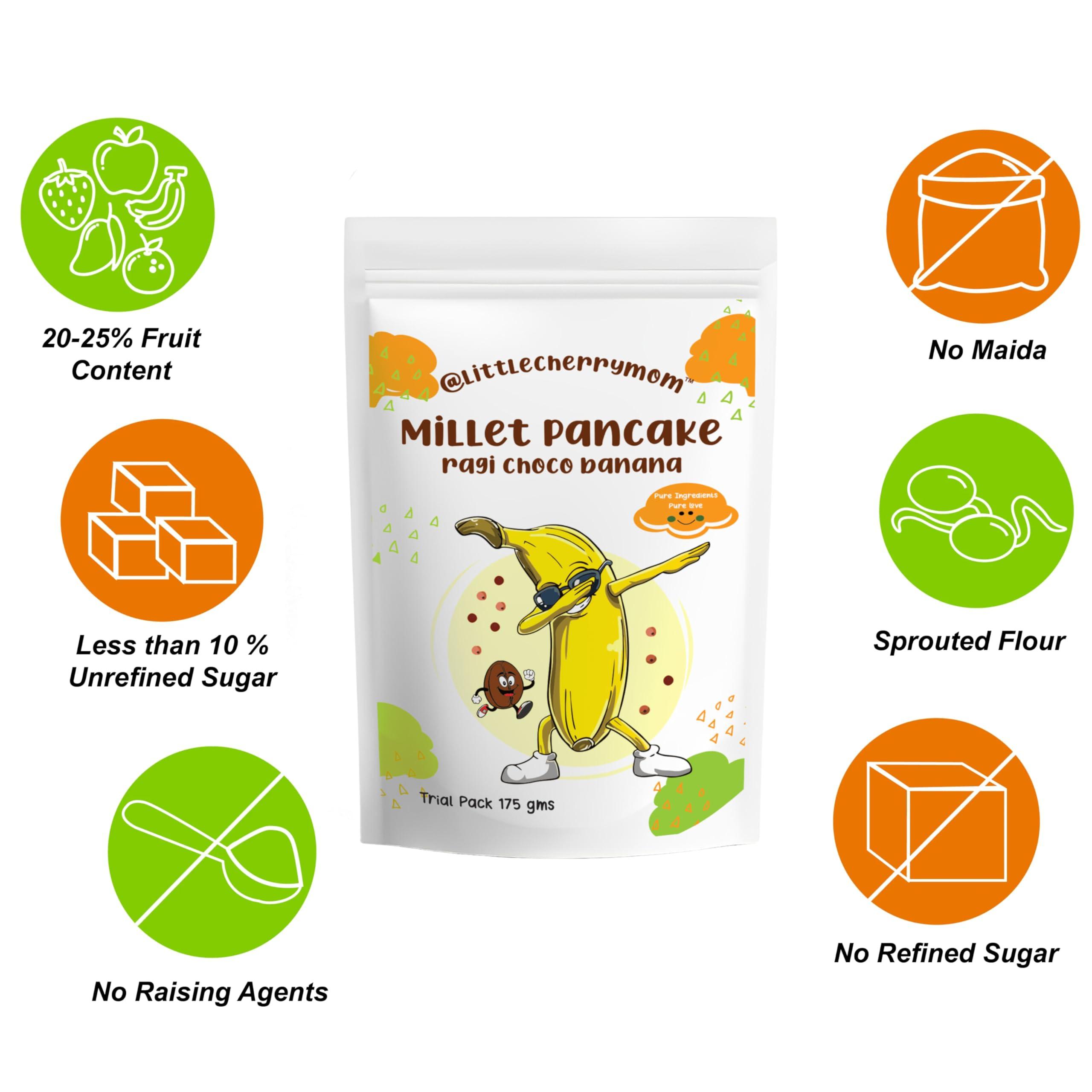 @littlecherrymom @littlecherrymom No Maida Pancake Mix-Ragi Choco Banana|Instant Breakfast Mix made with Organic Sprouted Ragi & Oats| 100% Vegetarian Eggless Healthy Breakfast for Kids & Adults with Real Bananas-175g
