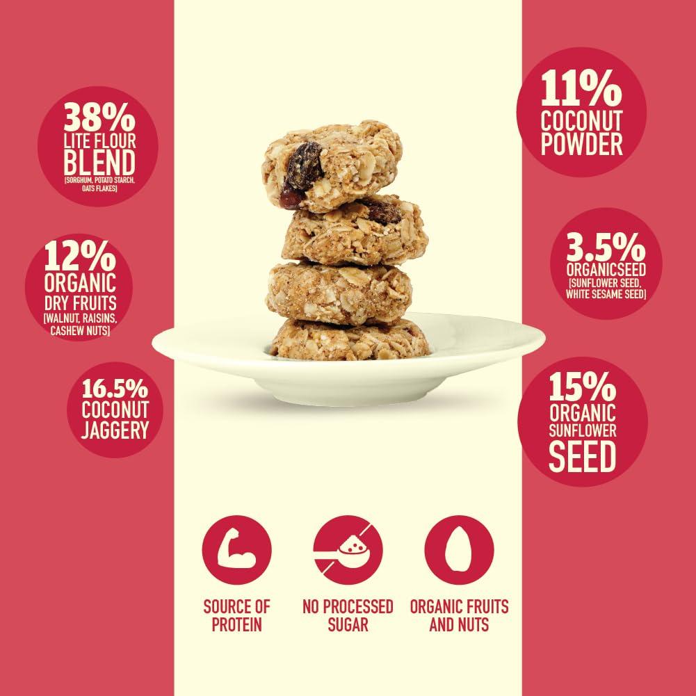 Nourish Organics Nourish Organics Oats Cranberry Cookies, 120gm | Oats & Cranberries (Single Pack) Rich in Fibre | Wheat Free | No Refined Sugar | Clean Label