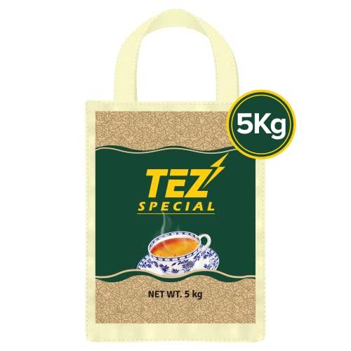 Tez Tez Tea Special Assam Black Loose CTC Leaf Tea, 5kg (Reusable Non Woven Cloth Bag)- Strong, Malty, Aromatic & Rich | Black Assam CTC Leaf Tea | Premium Kadak Chai Patti