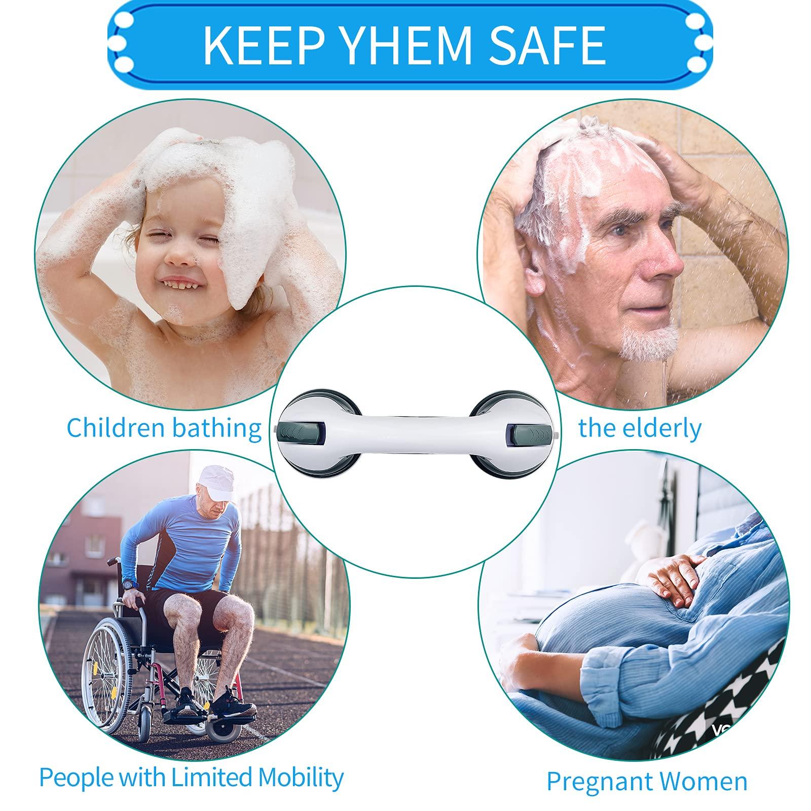 visen 12\' Portable Grab Bars for Bathroom,Ultra Grip Dual Locking Shower Handles for Elderly,Safety Suction Grab Bars for Shower,Balance Assit Hand Rail Support,Injury,Senior,Kids(Green, 12\"-Pack of 1)