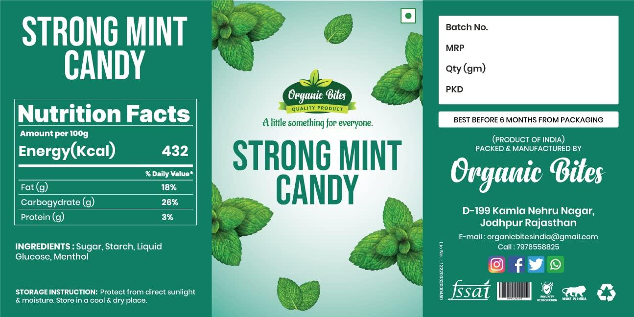 Organic Bites Organic Bites Mint Candy (Extra Strong Mint Candy) Sugar Bolied Mint Candy-400 gm (200 gm X 2 Jar)