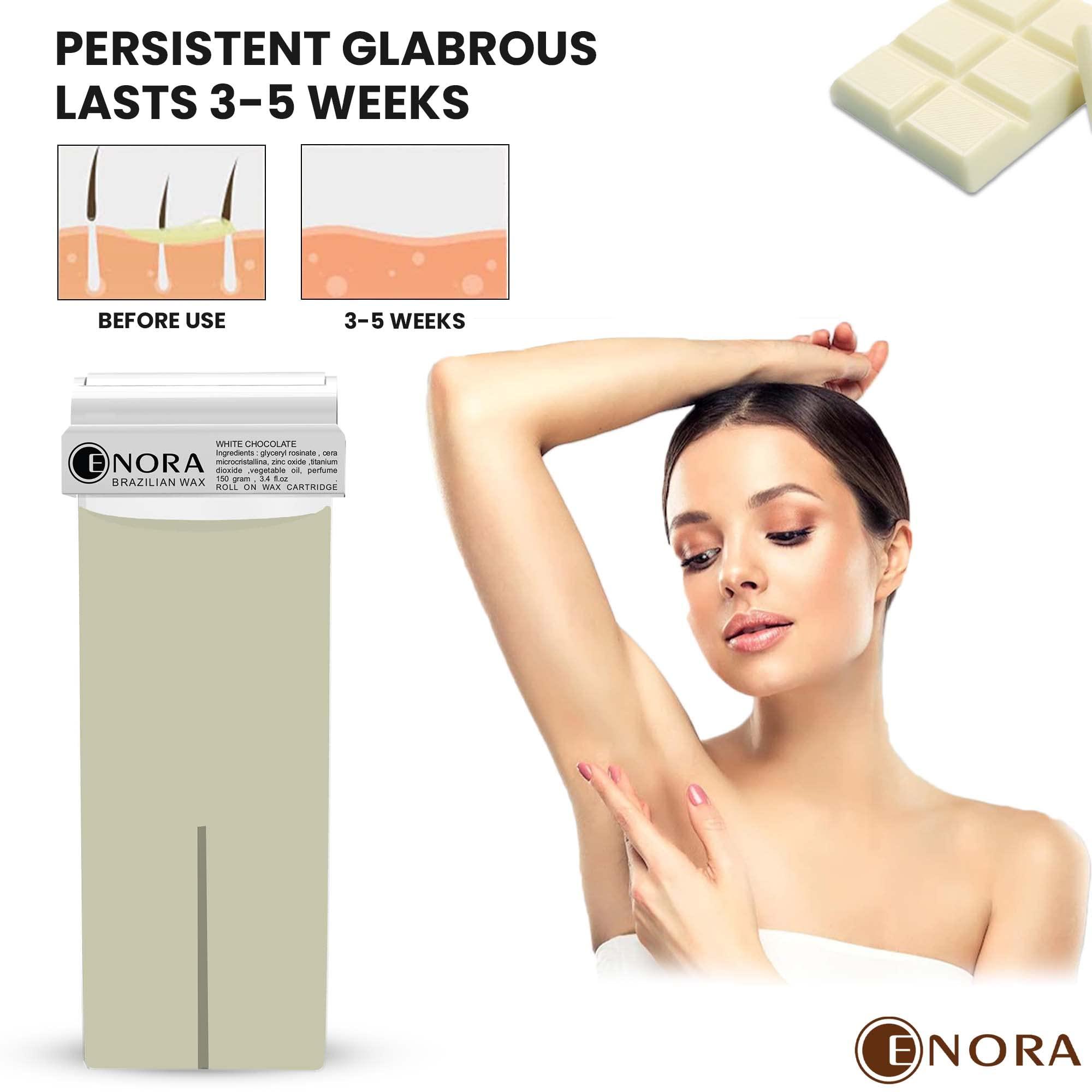 ENORA ENORA Roll On Wax, Hair Removal Soft Wax Cartridge, Depilatory Wax Roller Refill For Legs And Arms, Home Self Waxing And Saloon (150 G (Pack Of 2), White Chocolate), Women
