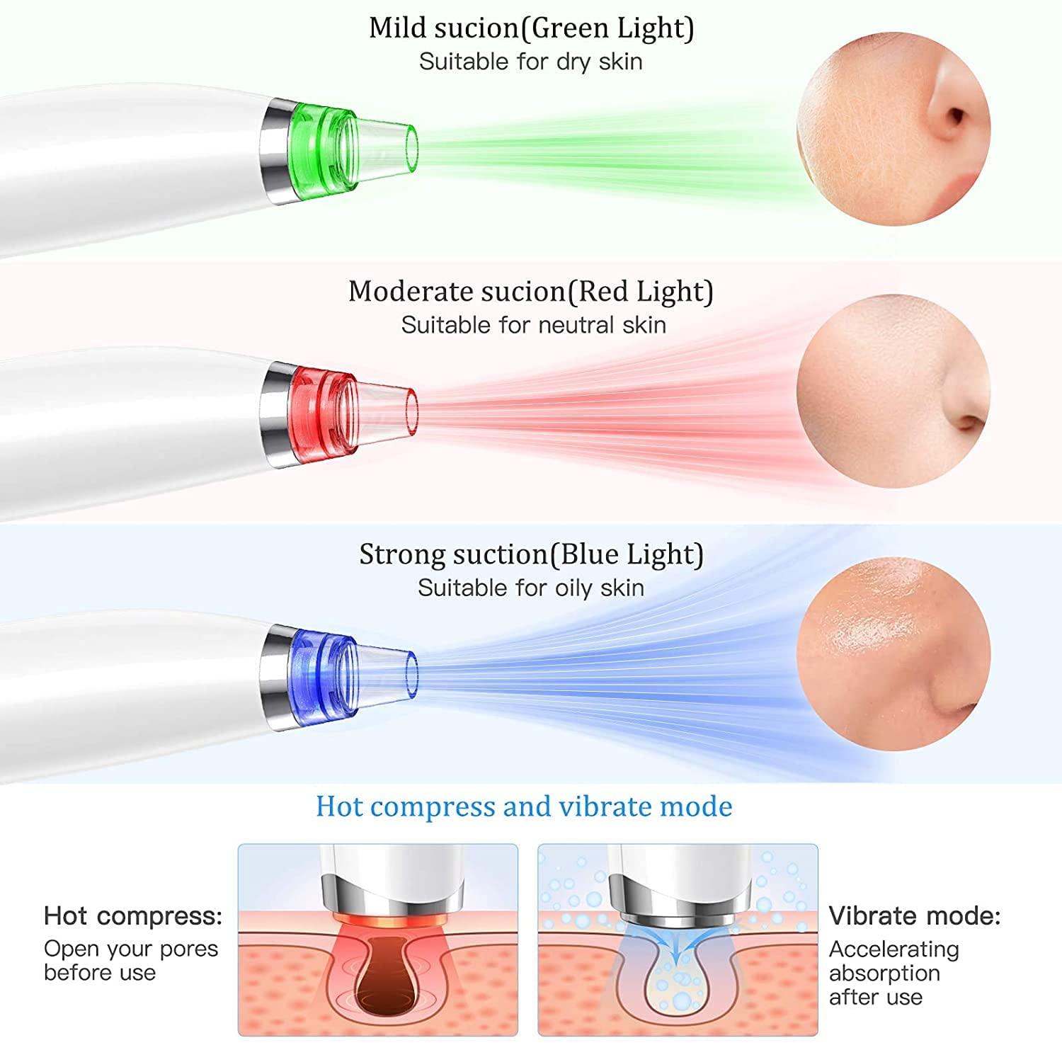 Ghime Ghime Pedicure Kit and Foot Scraper Electric Callus Remover with Blackhead Remover Detector Instrument Rechargeable With 6 Nozzles - Multicolor