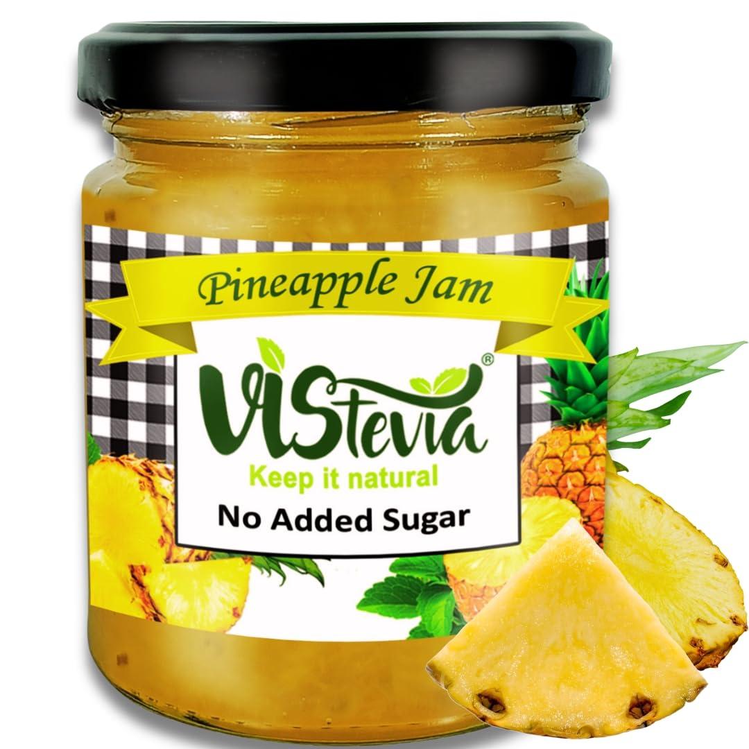 VISTEVIA Vistevia Sugar Free Pineapple Jam, Diabetic and Keto Friendly - Sweetened Naturally with Stevia, More Than 60% Pineapple Content - Tastes Delicious - Pack of 1 (220GM)