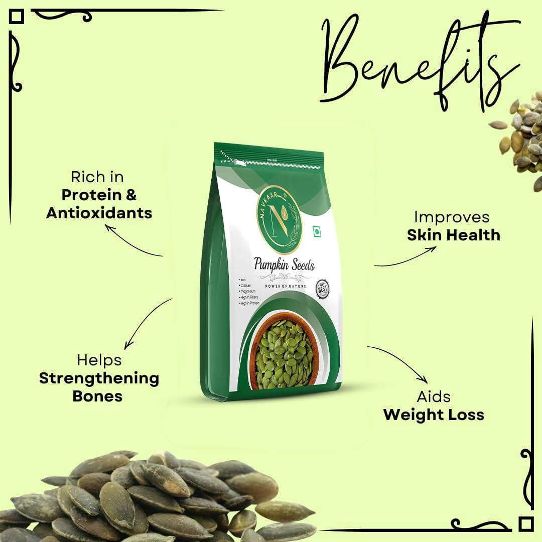 NAVKAAR Navkaar Organic Pumpkin Seeds 1kg - Raw & Unroasted Pumpkin Seeds for Eating | Kaddu Magaj | Kaddu Ke Beej | Healthy Diet, Immunity Booster and Fiber Rich | Pack of 5 (5x200g)