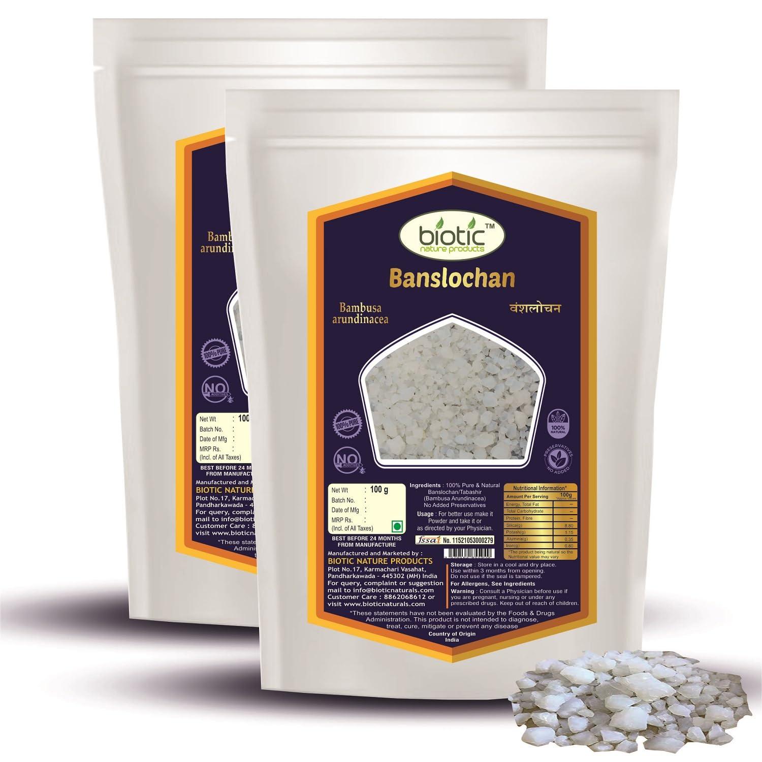 Biotic Biotic Banslochan Tabasheer Original (Bambusa Arundinaces) Tabashir - Vanslochan - 200 gm (Pack of 2)