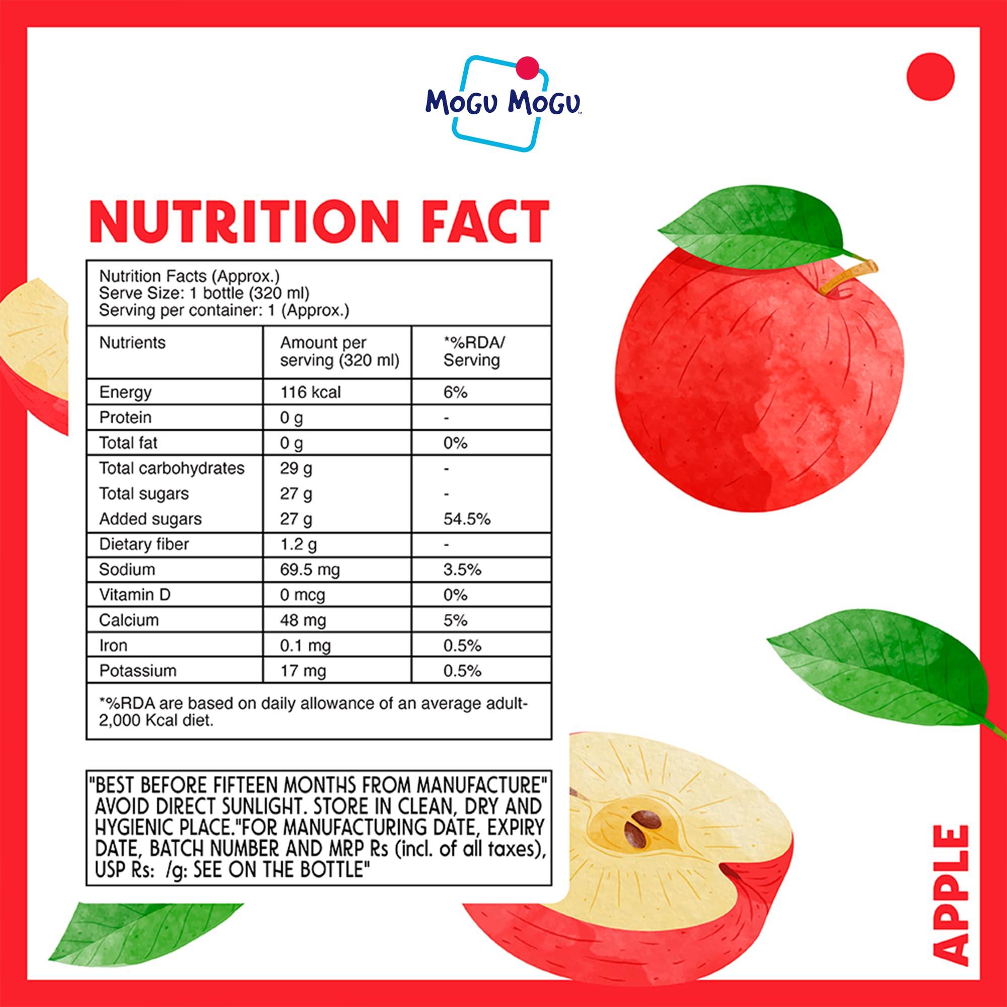 Mogu Mogu Mogu Mogu Apple Juice with 25% NATA De Coco | Energy Booster Drink | Full of Fruit Fibres | No Added Preservatives and Colours -300ml (Pack of 6)