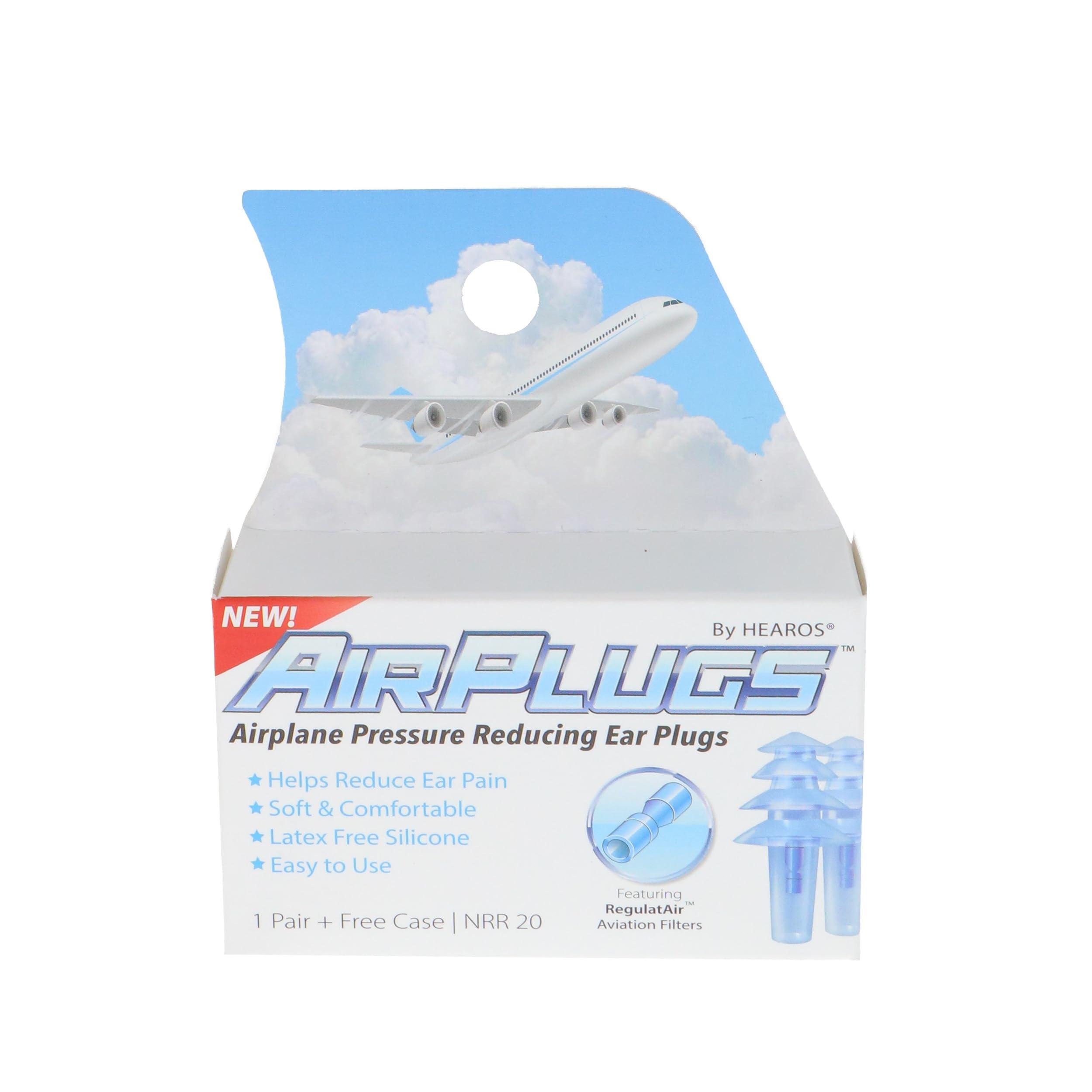 HEAROS HEAROS AirPlugs Airline Pressure Reducing Earplugs, 1 Pair + Free Case, Latex Free Silicone, Reduce Ear Pain, NRR 20, Clear (5805)