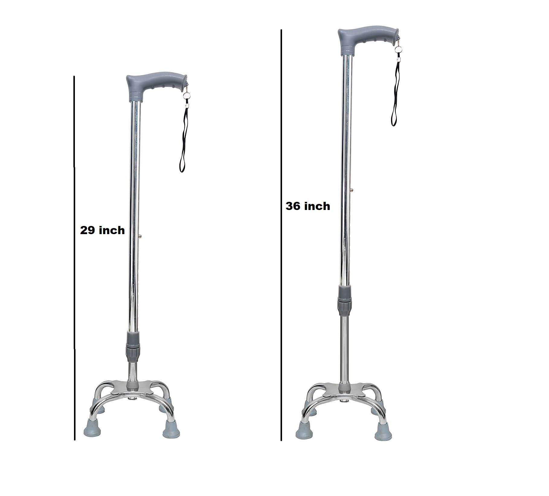 KDS SURGICAL kds surgical 4 Leg Chrome Grey Height Adjustable Men/Women/Old Age People Patient Walking Stick (Grey)