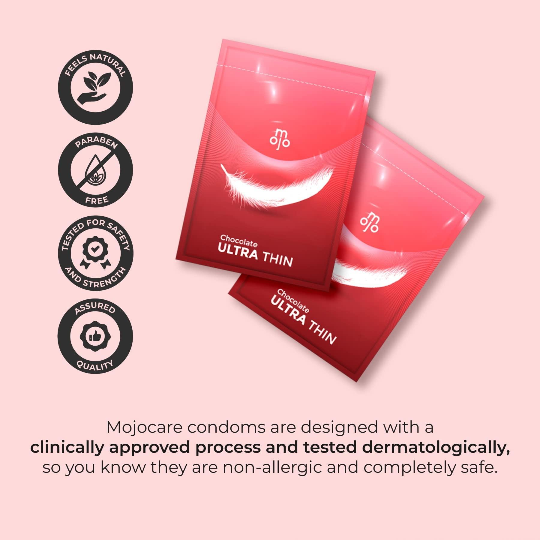 Mojocare Mojocare Excites Ultra Thin Chocolate Flavoured Condoms - 10 Sheets | Ultra Thin for Natural Feel & Extra Comfort | Extra Lubrication | Chocolate Flavor | 100% Natural Rubber Latex | Pack Of 2