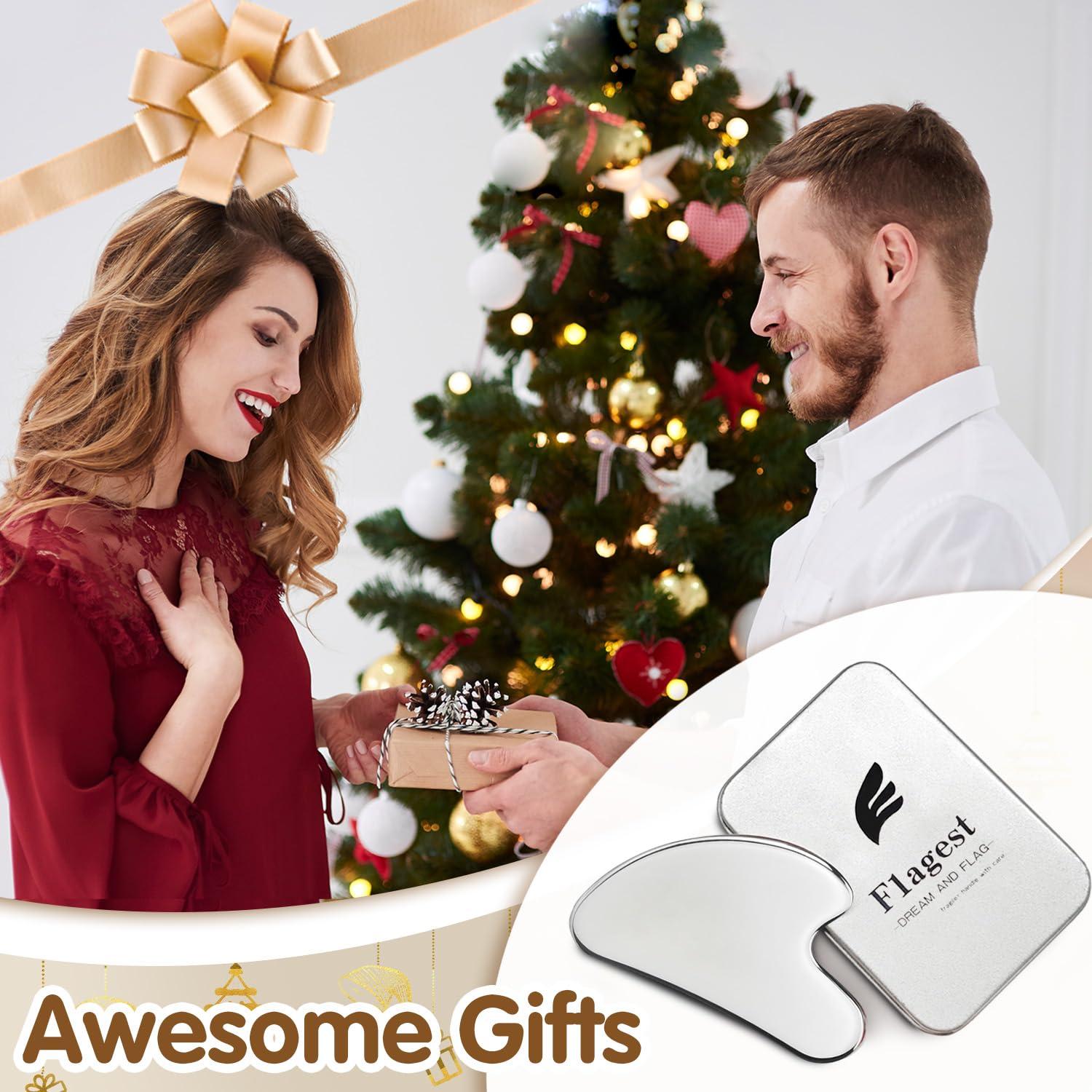 Flagest Flagest Stainless Steel Gua Sha Facial Tools - Face Massage Tools - Smooth Durable Metal Guasha Tool for Face Body Reduce Puffiness - Massage Scraper Heart Shape Gift (Silver)