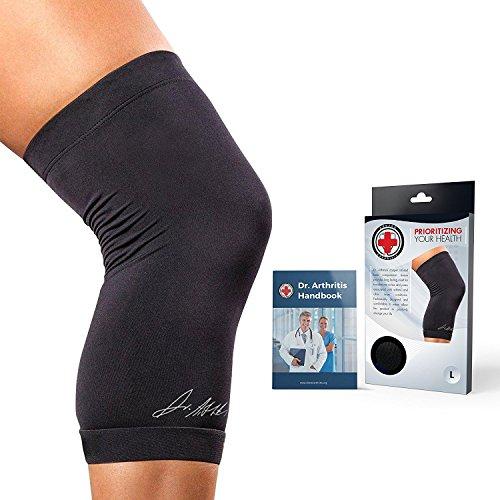 Dr. Arthritis Dr. Arthritis Copper Infused Knee Brace / Compression Sleeve / Support + Doctor Written Handbook (Single), (Black, L)