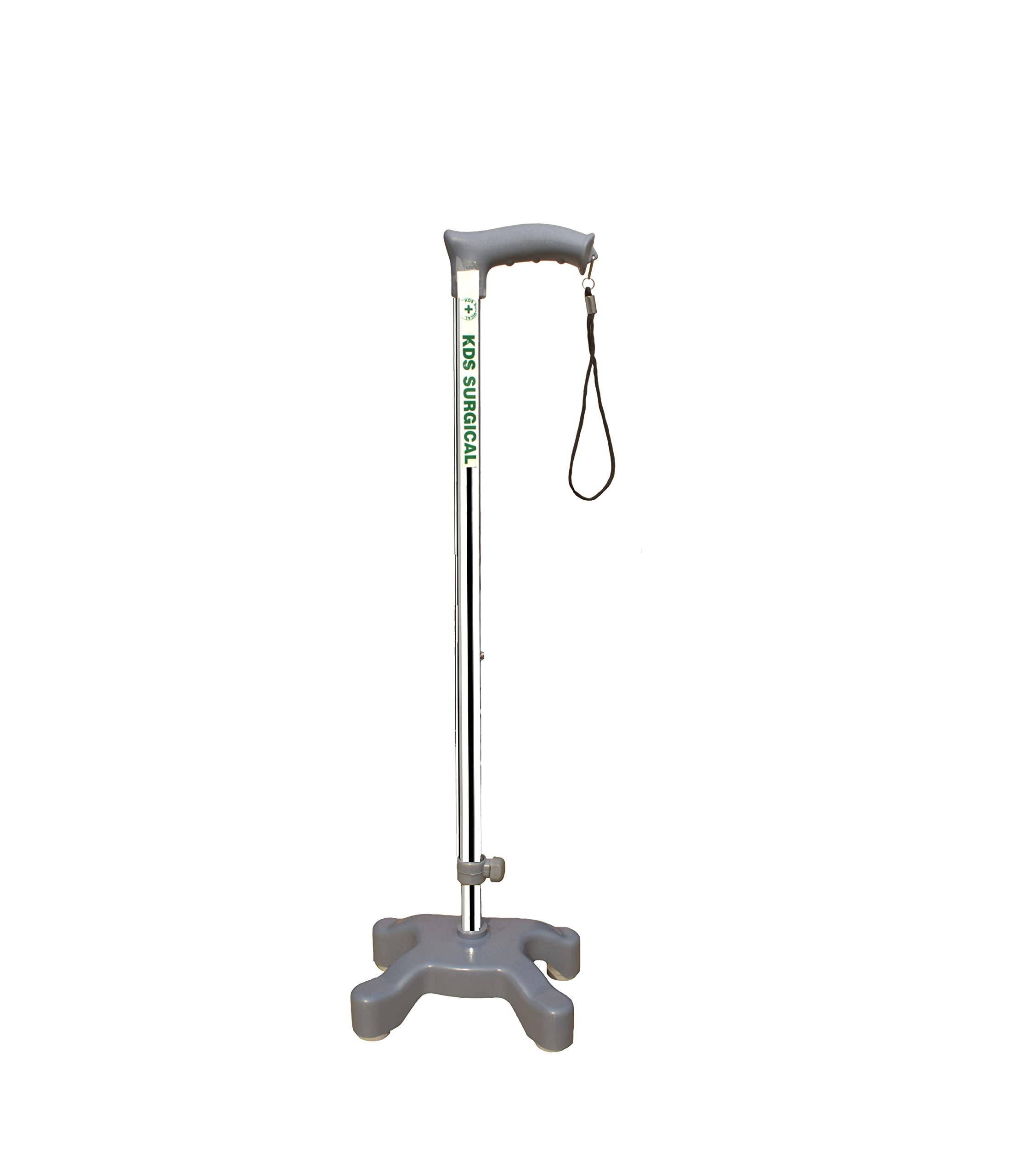 KDS SURGICAL Kds Surgical Quadripod 4 Leg Chroome Height Adjustable Walking Stick with Dori- Unisex