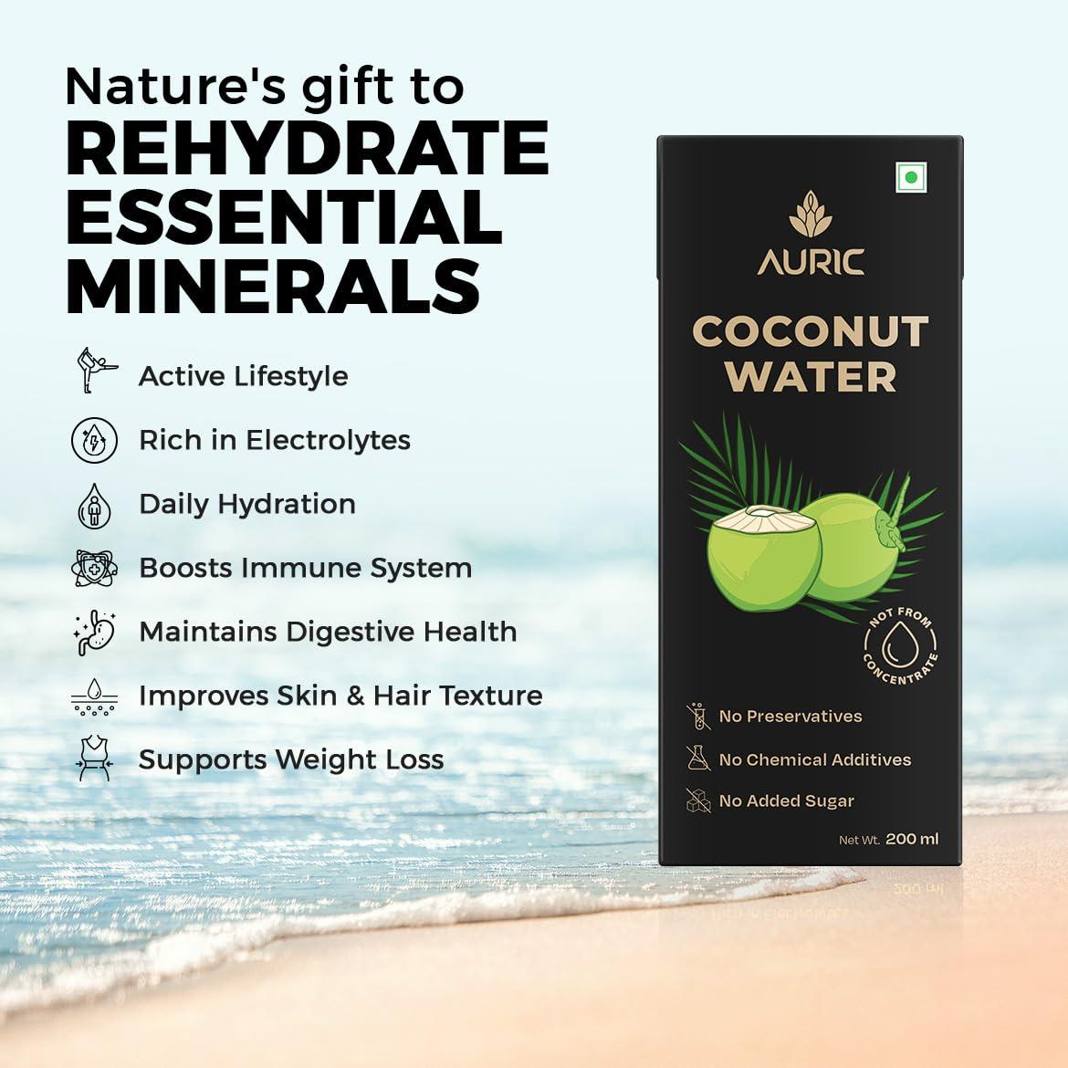 Auric Auric Tender Coconut Water Energy Drink - No Added Sugar | Not from Concentrate | Natural Energizer | Direct from Tamil Nadu | Safe Hygienic Packaging (Pack of 27))