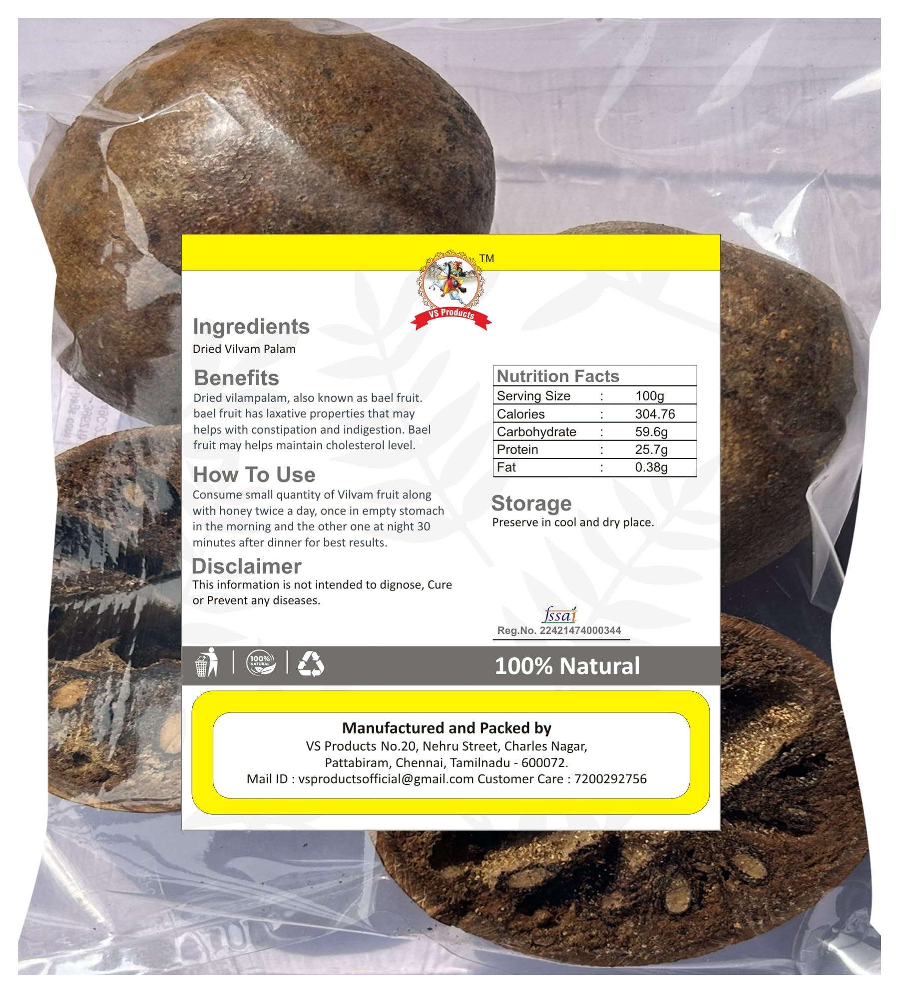 VS Products VS Products Dried Vilvam Palam, 100g, Belgiri fruit Dried, Bael Fruit, Aegle marmelos, Bilva fruit, Kuvalam, Dried Wood Apple, Helpful In Cholesterol (Pack of 1 X 100g)