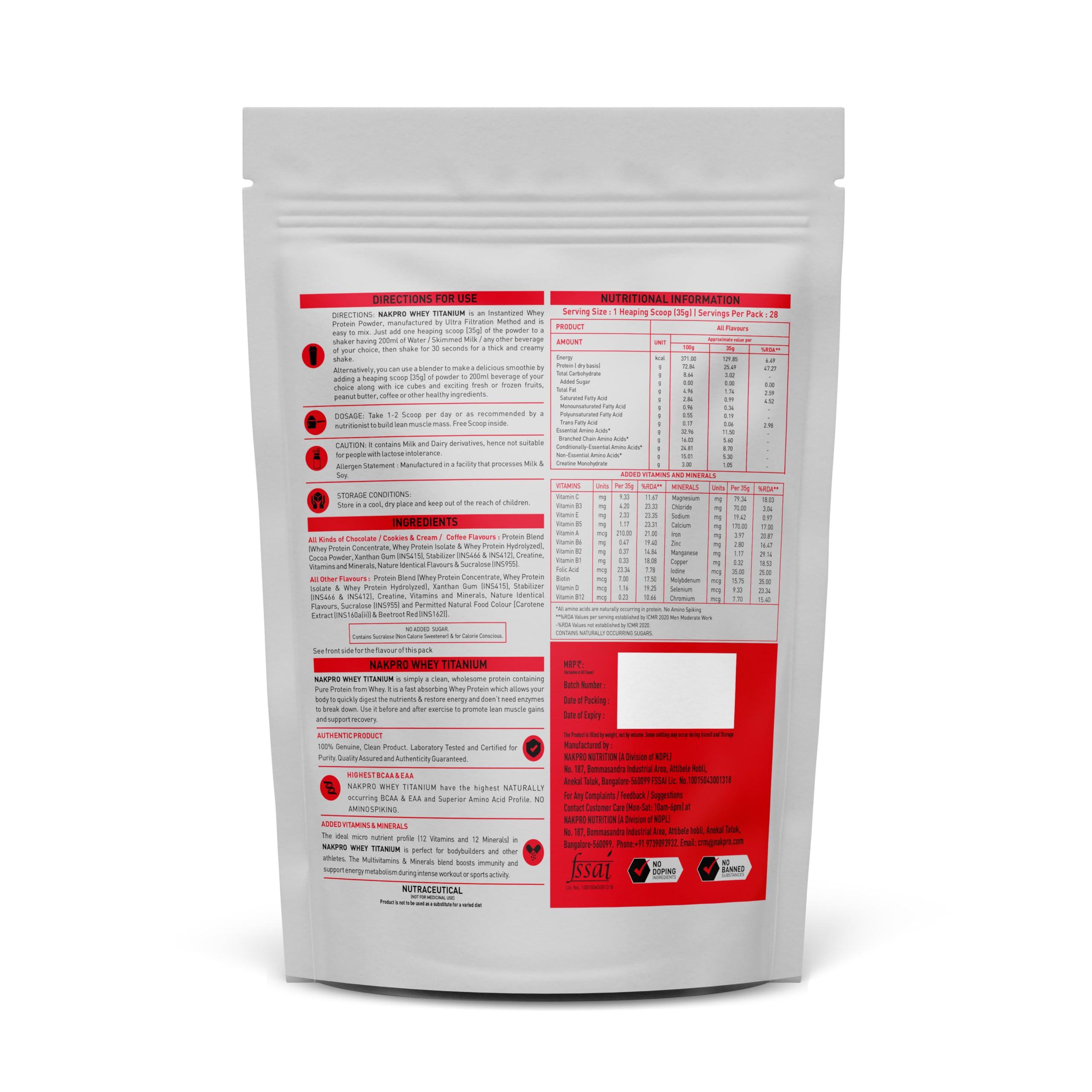 NAKPRO NAKPRO Titanium Tri Blend Whey Protein Hydrolyzed, Whey Protein Isolate & Whey Protein Concentrate | 24.04g Protein, 5.29g BCAA | Added Vitamins, Minerals & Creatine (2 Kg, Banana)