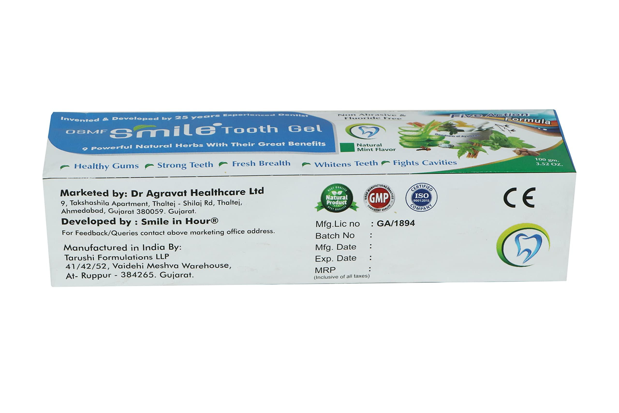 OSMF SMILE - TOOTH GEL OSMF SMILE - TOOTH GEL Natural Aloe Vera Tooth Gel, Reduce Sensitivity, Bleeding Gums, Whitens Teeth Toothpaste, Fluoride Free And Non Abrasive - 100 G