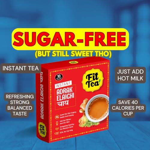Fit Tea Fit Tea | Sugar Free Instant Tea Premix Sachet |Bulk Combo Offer Pack No Box|Strong| Add Hot Milk | (5.5g * 80 single cup sachets) (Adrak-Elaichi (single flavor pack))