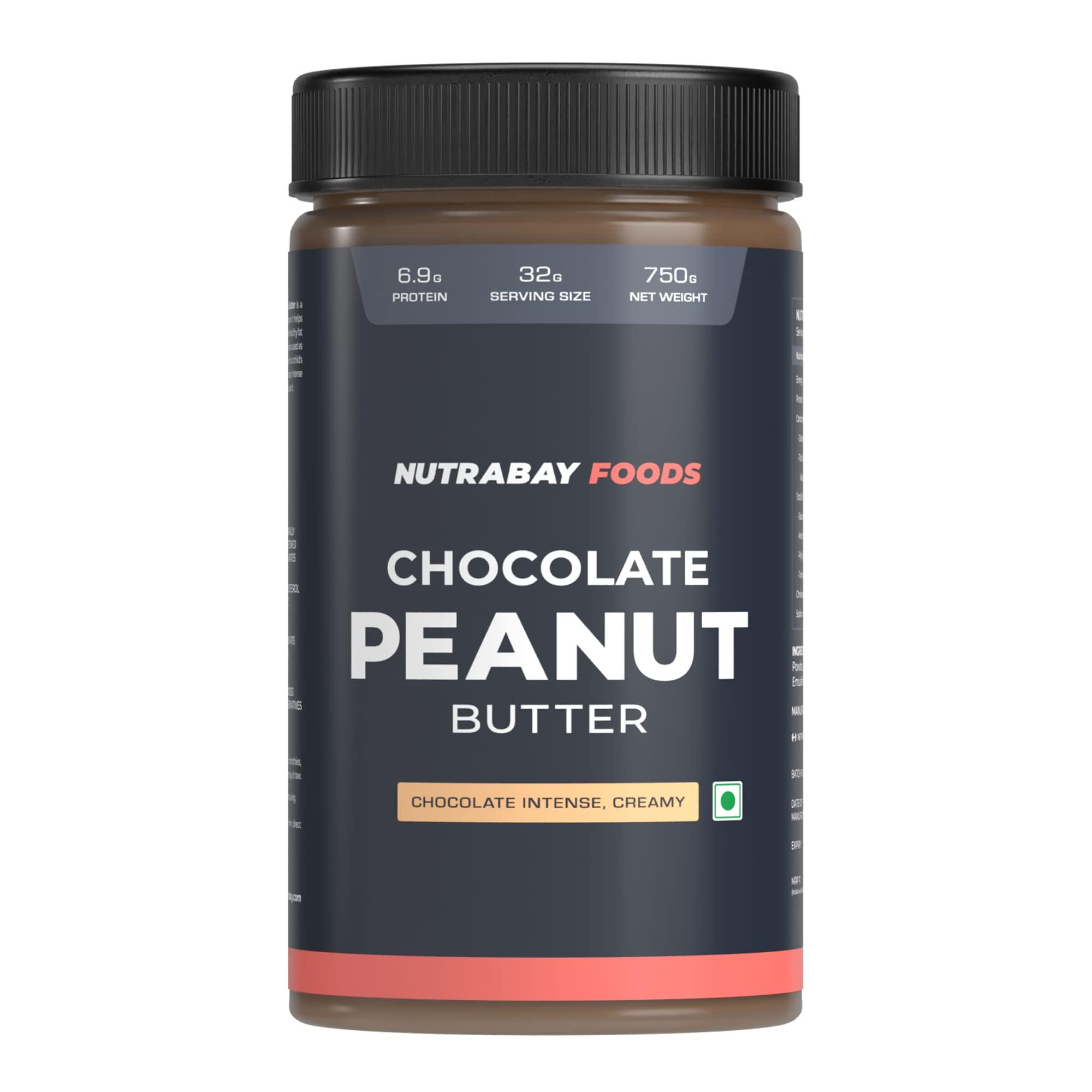 Nutrabay Nutrabay Foods Peanut Butter (Creamy) - Chocolate Intense, 750g | 100% Roasted Peanuts, 22g Protein, Zero Cholesterol, Vegan, Gluten Free, Non GMO