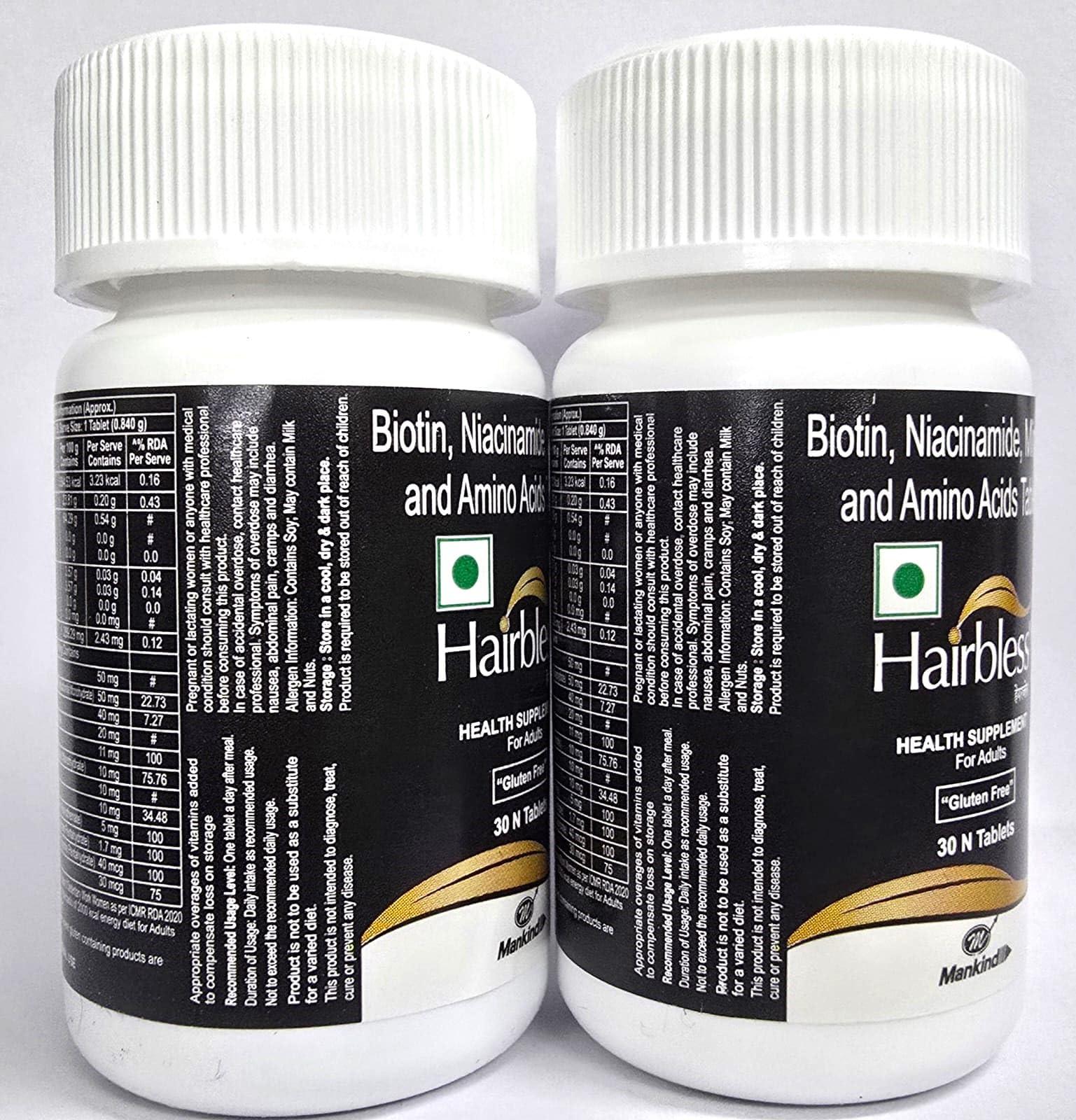 TIRUPATI LIFE SCIENCES Hairbless Tablets 30 Tablets NEW PACKING (PACK OF 2)