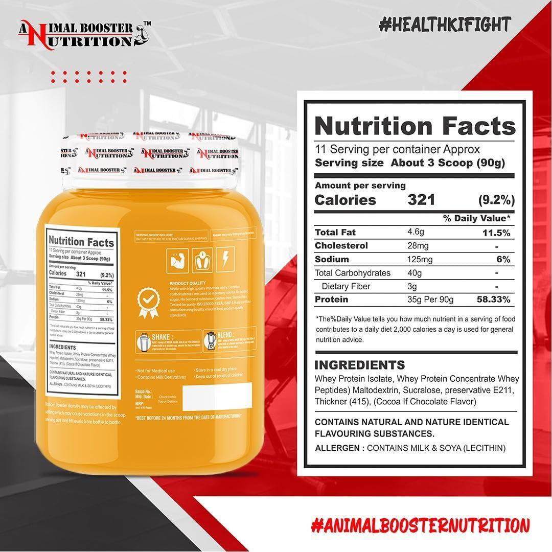 ANIMAL BOOSTER NUTRITION Animal Booster Nutrition Mega Mass Gold Weight Gainer, 35gm Of Protein in 90gm of Serving, For Weight Gain, Build Muscle & Fuel Energy Kesar Pista(11Servings/1KG)
