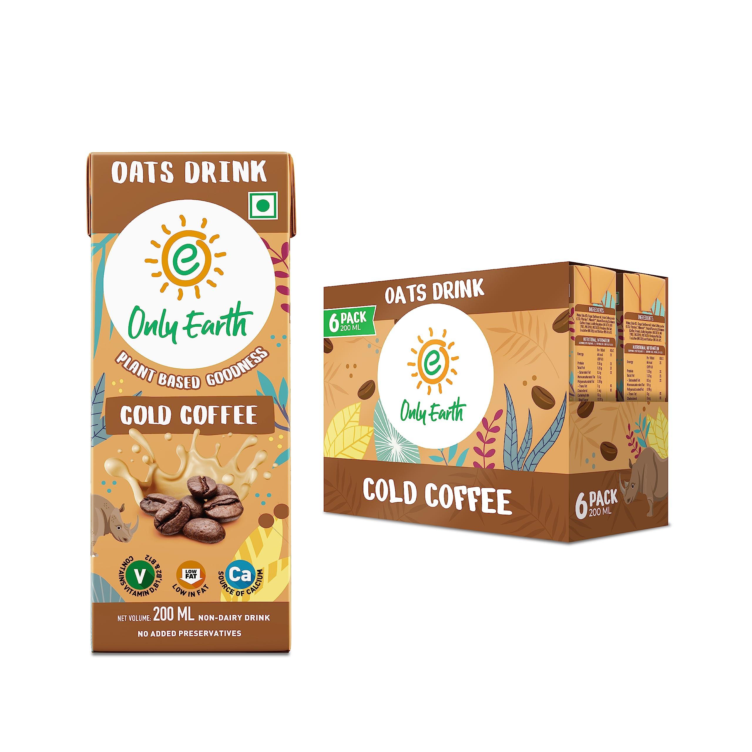 Only Earth Only Earth Oats Shake | Cold Coffee | Vegan | Plant-based | Lactose-free | No Added Preservatives, Colors | Low Fat | Cholesterol-free | Guilt-free | With Calcium, Vitamin D, B1, B2 & B12 (6 Packs)