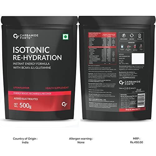 Carbamide Forte Carbamide Forte Isotonic Powder | Pre Workout Supplement For Men And Women| Instant Energy Drink for PreWorkout | Electrolytes Powder with added BCAA & L Glutamine - Litchi Flavour - 500g (Pack of 1)