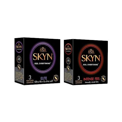 SKYN SKYN Elite ultra thin and ultra soft premium condom 3p and SKYN Intense Feel wave texture with Intensely raised Dots premium condom 3p (Pack of 6 non Latex condoms)
