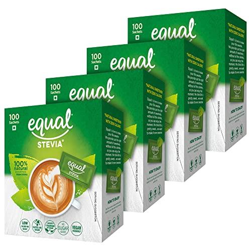 Equal Equal Stevia Natural Sweetener, Sugar Free, 100 Sachet, Pack of 4