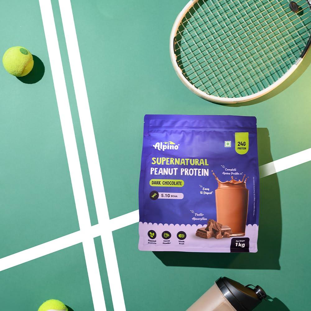 Alpino Alpino Supernatural Peanut Protein Powder Dark Chocolate 1kg - 100% Plant-Based, High-Performance Protein - 24g Protein, 5.1g BCAAs, No Added Sugar, Gluten-Free, Non-GMO, Vegan