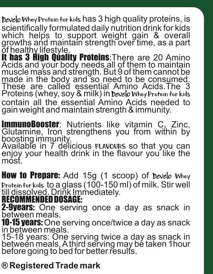 DEVELO Develo Whey Protein Powder for Little Kids (2-12 years) & Teenager Children, Boys & Girls - 1kg kesar Badam Flavour