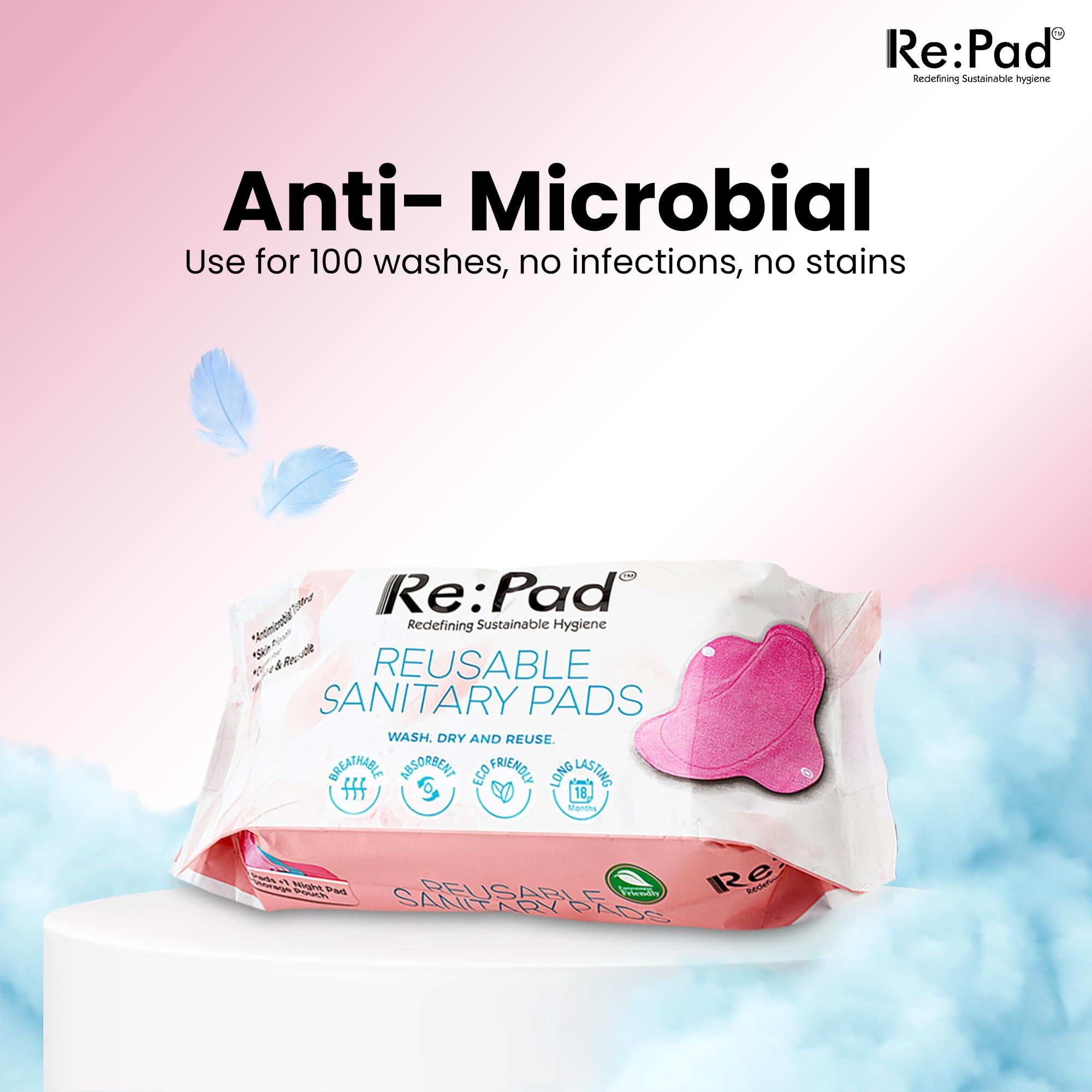 Re:Pad Re pad Reusable Cloth Sanitary for Women Overnight Cloth Washable Super-Absorbent, Soft and Comfortable 3 Super Maxi pads in (Blue) Sanitary Pad (Pack of 3) |Lasts Up To 1 .5 Years