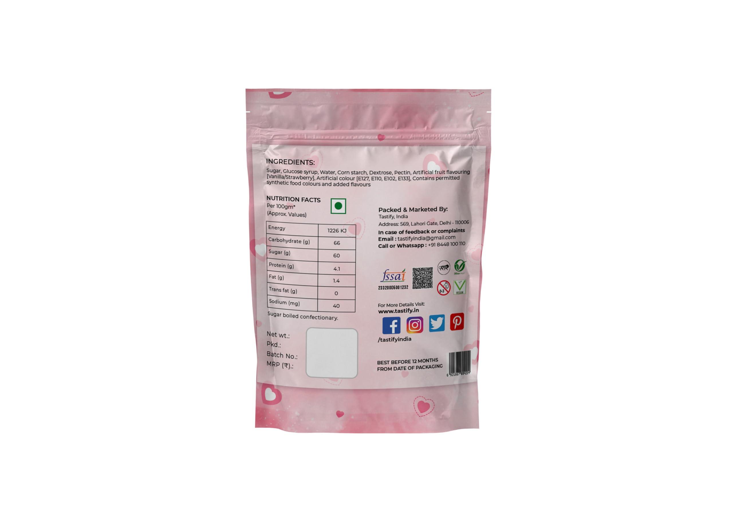 Youpick Tastify Vegan Pink & White Heart Marshmallows Candy - 175 Gms (80 Pieces) ~ Assorted Fruit Flavour ~ Pure Veg Heart Shape Marshmallow