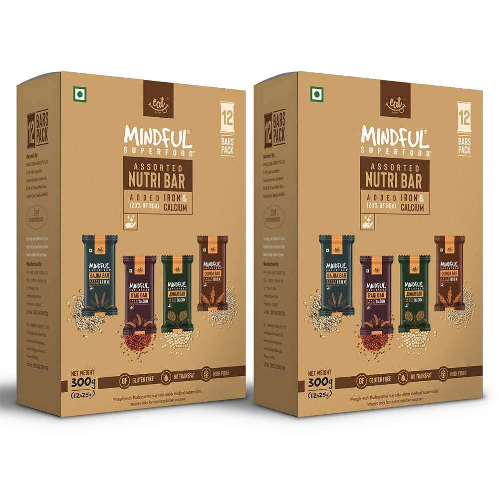 EAT Anytime EAT Anytime Mindful Assorted Millet Nutri Bar|Gluten Free & High Fiber|Energy Bar Sugar Free|High Protein Bar|Healthy Bar & Breakfast Protein Bar|Granola Bar/Energy Bar - 600Gm(24Pcs Of 25Gm)