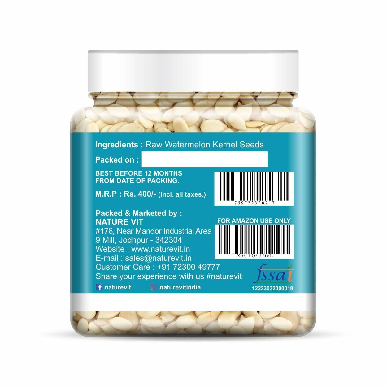 Nature Vit NatureVit Watermelon Kernel Seeds, 250g (Jar Pack) | Watermelon Seeds without Skin | Tarbooj Magaz | Specially for Making Gravies in Indian Curries |