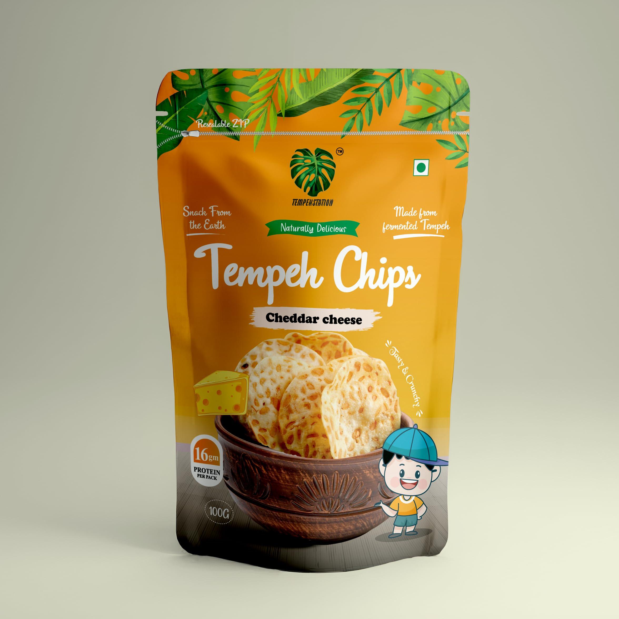 TEMPEHCHENNAI TEMPEHCHENNAI Chips |Protein Chips (Cheddar Cheese Seasoning Plant Based),Veg/Vegan Protein|Gut-Friendly|High Fiber|Low Carb|No Maida - 120 Gm