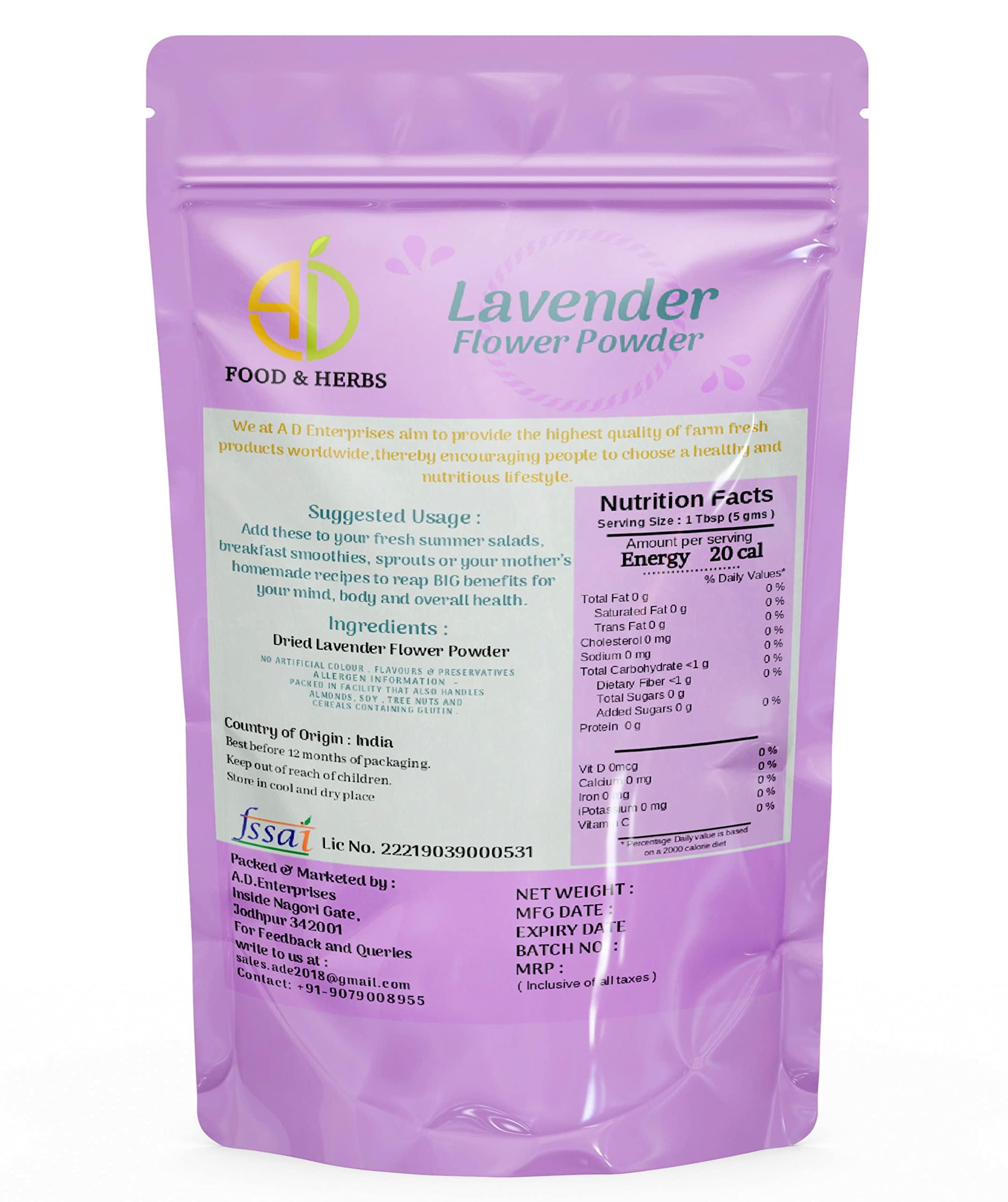 A D FOOD & HERBS A D Food & Herbs Organic Lavender Flower Powder Aromatic Edible for Homemade Lattes, Tea Blends, Bath Salts, Gifts, Crafts (200 Gms)