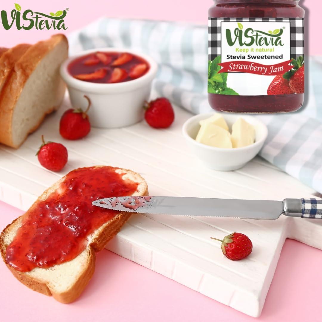 VISTEVIA Vistevia Sugar Free Mixed Fruit Jam & Strawberry Jam, Diabetic and Keto Friendly - Sweetened Naturally with Stevia, More Than 60% Fruit Content - Tastes Delicious - Pack of 2 (400 * 2 GM)
