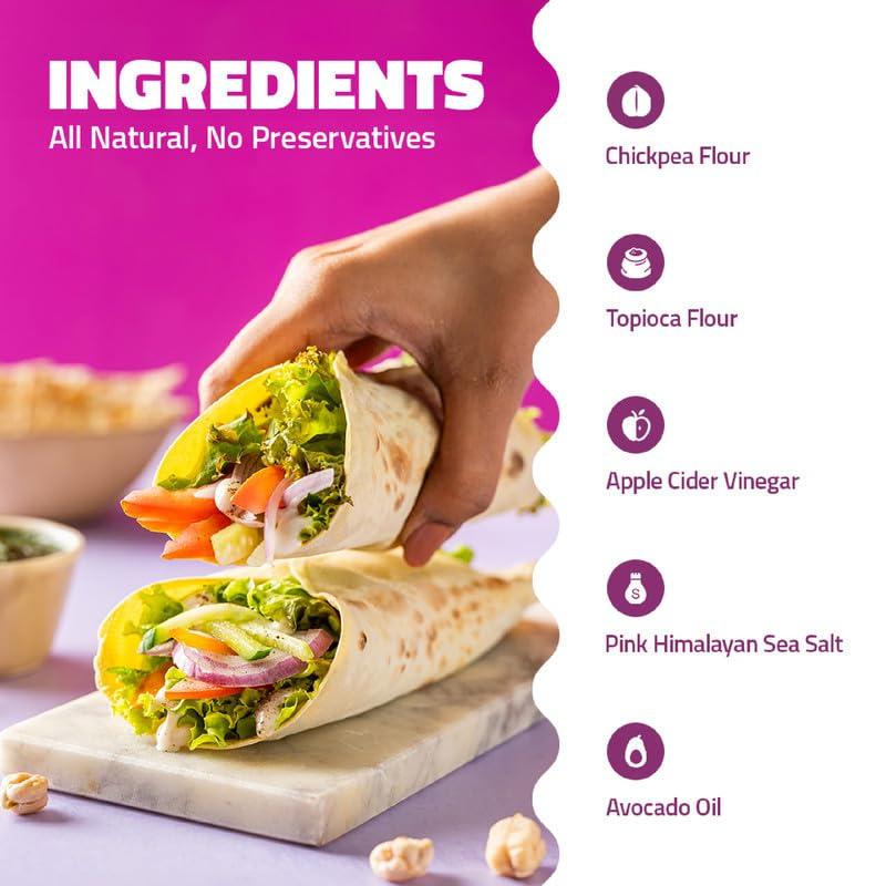 GOBBLERIGHT GOBBLERIGHT Gluten Free Tortilla Chickpea Wraps - Pack Of 2 (12 Wraps)/Gluten Free, Vegan, Dairy Free, Soya Free, Grain Free/Best For Burrito, Wraps, Tortilas, Tacos, Shawarmas And Rolls, 350 Gram