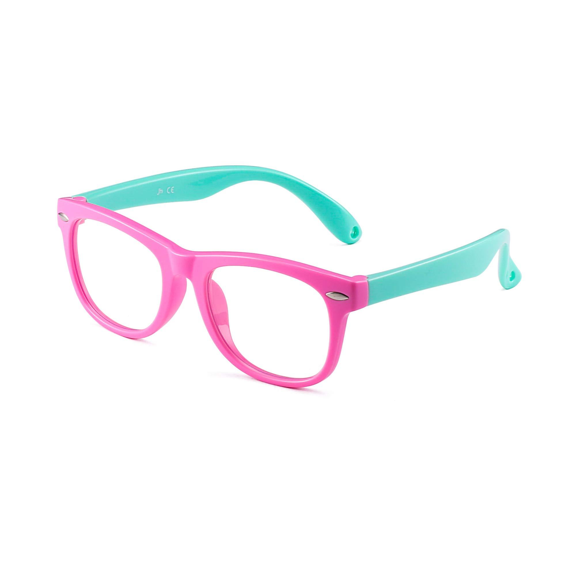 JM JM Anti Blue Light Blocking Glasses for Girls Computer Screen Protector Light Anti Eye Strain Glasses Pink Frame Green Temple