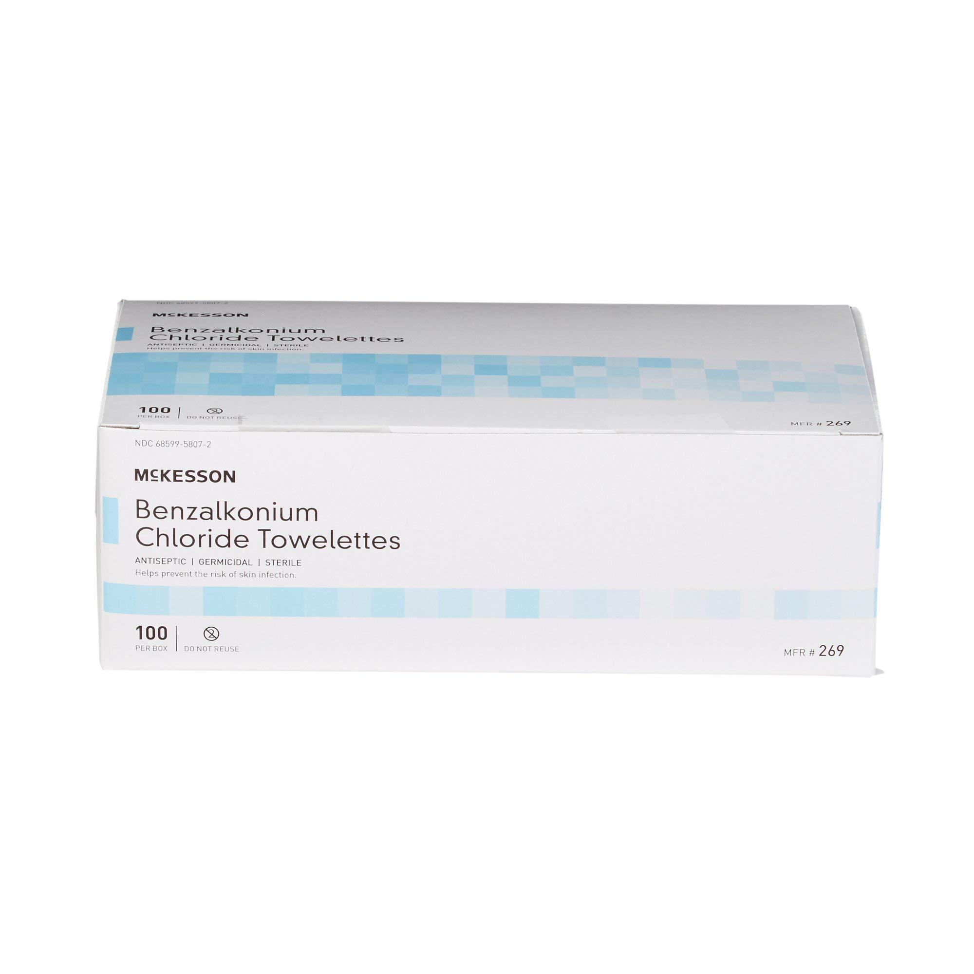 McKesson Pack of 100 Mckesson Benzalkonium Chloride Sanitizing Skin Wipes 5 X 7 in