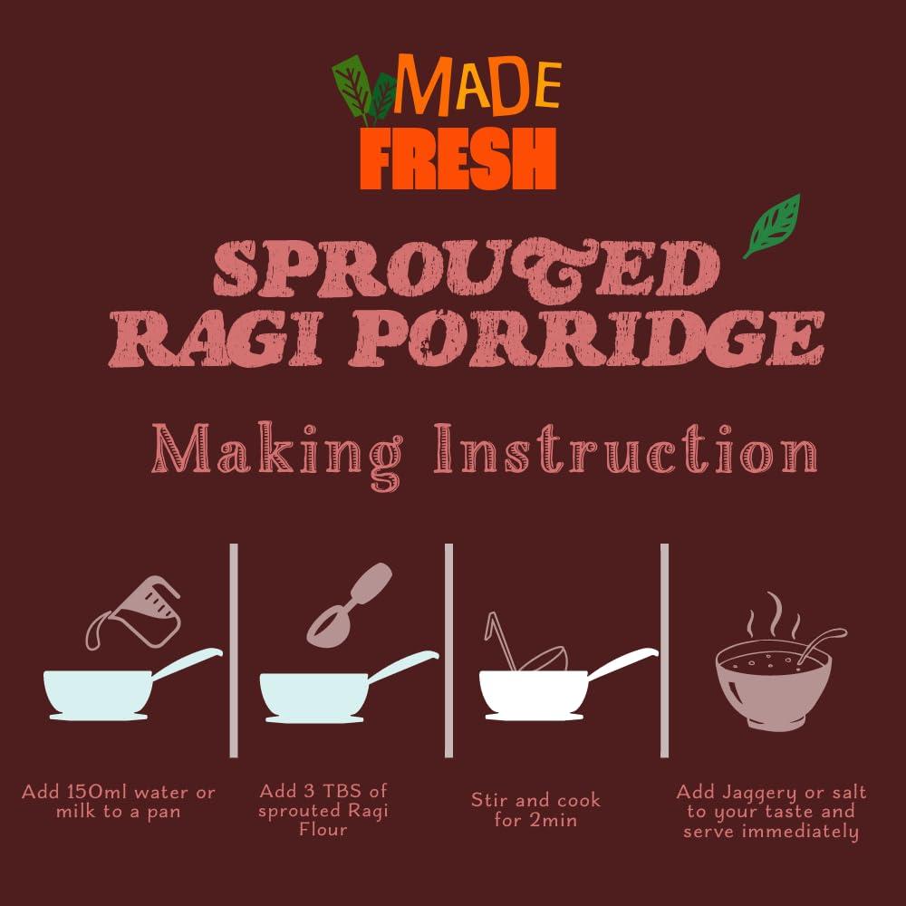 MILLERA Millera Sprouted Ragi Powder - Pack of 2 | 400g (200g x 2) | 100% Natural Sprouted Ragi Flour/Nachni Flour/Ragi Satva/Kodra/Taidalu/Kezhvaragu/Finger Millet Flour (Pack of 2)